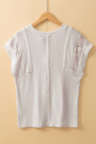 White Ribbed Texture Lace Patchwork Short Sleeve Top