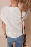 White Ribbed Texture Lace Patchwork Short Sleeve Top