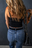 Black Acid Wash Buttoned Cropped Slim Denim Tank Top
