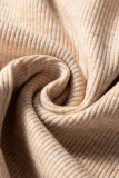 Oatmeal Short Sleeve Half Button Ribbed Knit Top