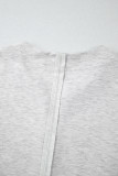 Light Grey Two Tone Contrast Waffle Knit Patched Buttoned V Neck Top