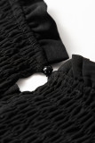 Black Ruffle Short Sleeve Shirred Peplum Top