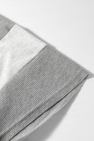 Light Grey Two Tone Contrast Waffle Knit Patched Buttoned V Neck Top