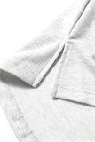 Light Grey Two Tone Contrast Waffle Knit Patched Buttoned V Neck Top