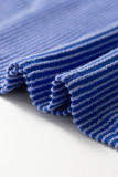 Dark Blue Textured Knit Exposed Stitching T-shirt