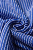Dark Blue Textured Knit Exposed Stitching T-shirt