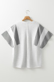 Light Grey Two Tone Contrast Waffle Knit Patched Buttoned V Neck Top