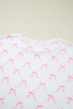 Pink Bow Knot Geometric Print Lettuce Trim Two Piece Lounge Set