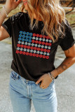 Black Cute Flowers Make Up American Flag Trendy Graphic T Shirt