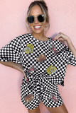 Black Sequined Crawfish Checkered Half Sleeve Top and Shorts Lounge Set