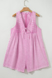 Bonbon Mineral Wash Pleated Bust V Neck Sleeveless Denim Romper