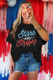 Black July 4th Stars AND Stripes Vintage Letter Graphic Tee