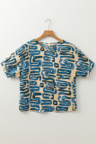 Beige Abstract Print Short Sleeve Loose Top