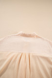 Beige Waffle Splicing Short Batwing Sleeve Flap Detail Shirt