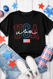 Black USA Letter American Flag Print Casual T Shirt