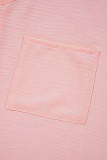 Pink Textured Half Sleeve V Neck Plus Size T Shirt with Chest Pocket