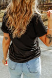 Black USA Letter American Flag Print Casual T Shirt