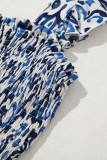Sky Blue Boho Print Smocked High Waist Maxi Dress