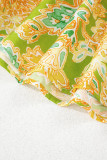 Multicolour Printed Contrast Bubble Sleeve Patchwork Blouse