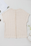 Pale Khaki Solid Color Textured Seamed Short Sleeve Top