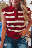 Red Stripe Collared Split Neck Sweater Vest
