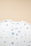 Sky Blue Stars Print Drop Shoulder Oversized T Shirt with Slits