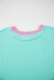Light Blue Plus Size Color Block Corded Knit Tee and Shorts Set