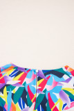 Blue Geometric Print Ruffled Short Sleeve Plus Size Tiered Maxi Dress