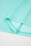 Light Blue Plus Size Color Block Corded Knit Tee and Shorts Set