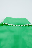 Green Floral Ric Rac Edge Puff Sleeve Button Up Summer Shirt