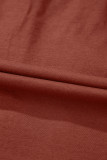 Chestnut Short Sleeve U Neck Buttons Splicing Ruffle Blouse