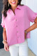 Bonbon Mineral Wash Textured Ruffle Trim Short Sleeve Shirt