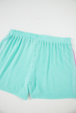Light Blue Plus Size Color Block Corded Knit Tee and Shorts Set