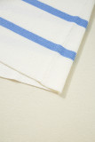 Sky Blue Stripe Split V Neck Collared Ribbed Sweater Vest