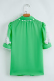 Green Floral Ric Rac Edge Puff Sleeve Button Up Summer Shirt