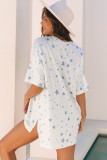 Sky Blue Stars Print Drop Shoulder Oversized T Shirt with Slits