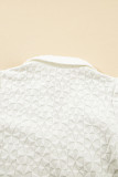 White Textured Puff Half Sleeve Collared V Neck Top
