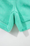 Sea Green Mineral Wash Drawstring Waist Hollow Out Back Short Sleeve Romper