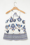 Blue Bohemian Fashion Print Spaghetti Straps Loose Tank