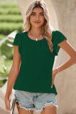 Blackish Green Flounce Sleeve Pleated Textured Blouse