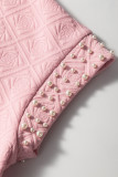 Light Pink Pearl Embellished Flower Textured T Shirt