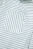 White Stripe Collared V Neck Chest Pocket Long Sleeve Beach Cover up