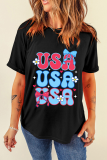 Black July 4th Cute Flower Bow USA Letter Graphic Tee