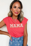 Red Stripe MAMA Graphic Cap Sleeve T Shirt