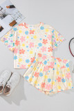 Apricot Floral Print Crop Top Wide Leg Short Set
