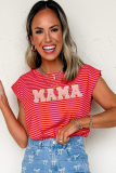 Red Stripe MAMA Graphic Cap Sleeve T Shirt