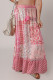 Red Boho Pattern Print Tassel Drawstring High Waist Maxi Dress
