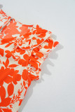 Orange Floral Ruffle Sleeve Print Top