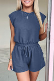 Ashleigh Blue Knit Open Back Cap Sleeve Drawstring Romper