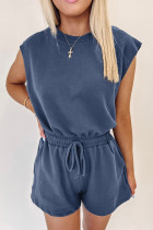 Ashleigh Blue Knit Open Back Cap Sleeve Drawstring Romper